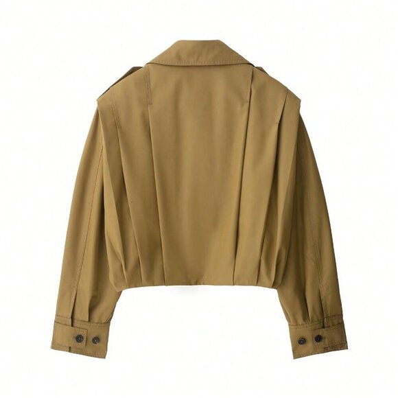 Casual Women's Pleated Jacket Long Sleeve Cropped Coat Trench Jackets Stre - Picture 5 of 11